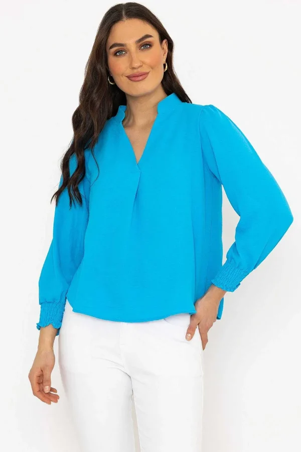 Pala D'oro Long Sleeve Collarless Top In Blue*Women Tops & Blouses