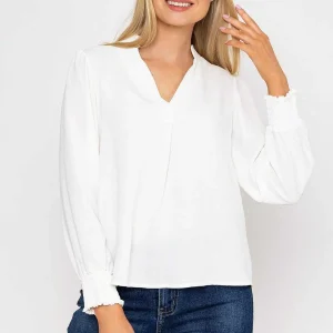 Pala D'oro Long Sleeve Collarless Top In Ecru*Women Tops & Blouses