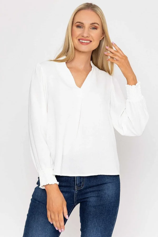 Pala D'oro Long Sleeve Collarless Top In Ecru*Women Tops & Blouses