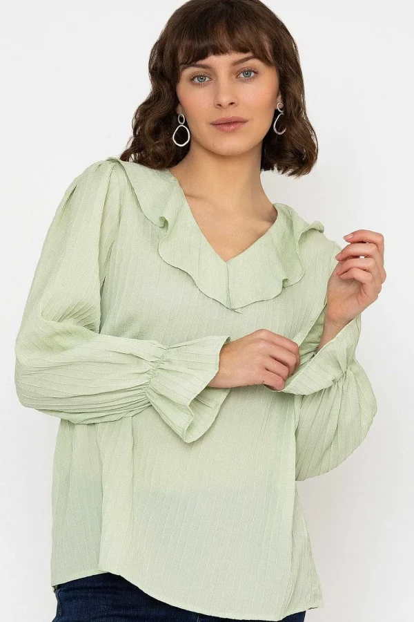 Rowen Avenue Long Sleeve Ruffle Blouse In Sage*Women Tops & Blouses