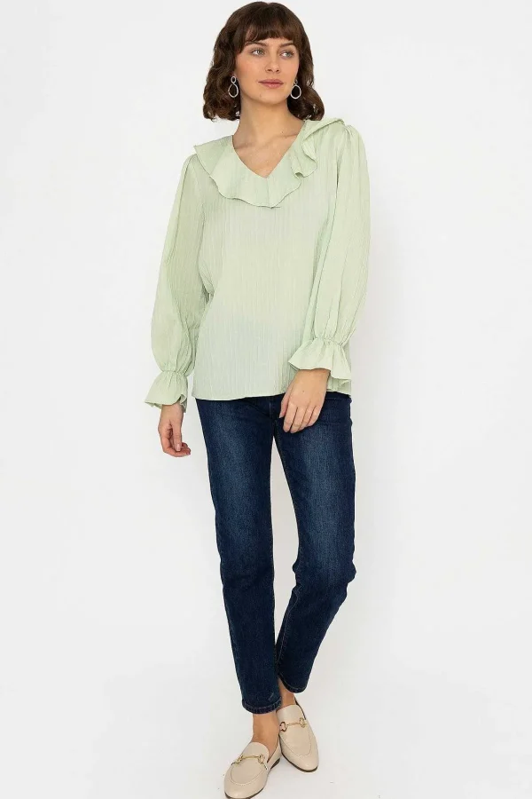 Rowen Avenue Long Sleeve Ruffle Blouse In Sage*Women Tops & Blouses