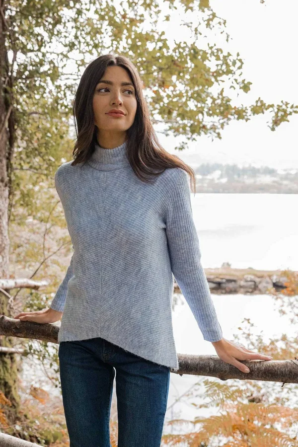 Kelly & Grace Weekend Longline High Neck Knit In Blue*Women Jumpers & Cardigans