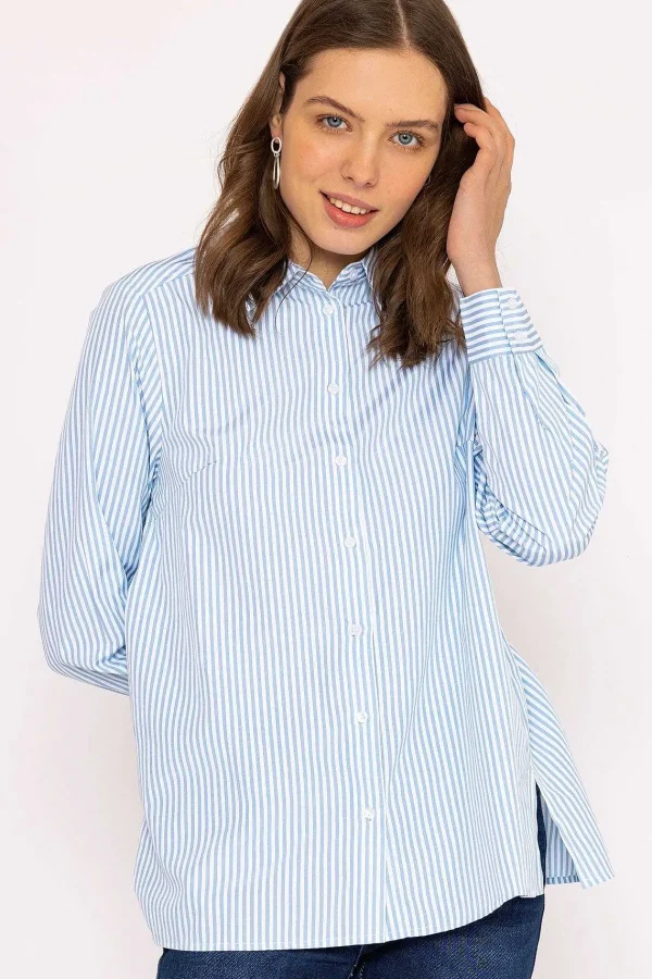 Kelly & Grace Weekend Longline Stripe Shirt In Blue*Women Tops & Blouses