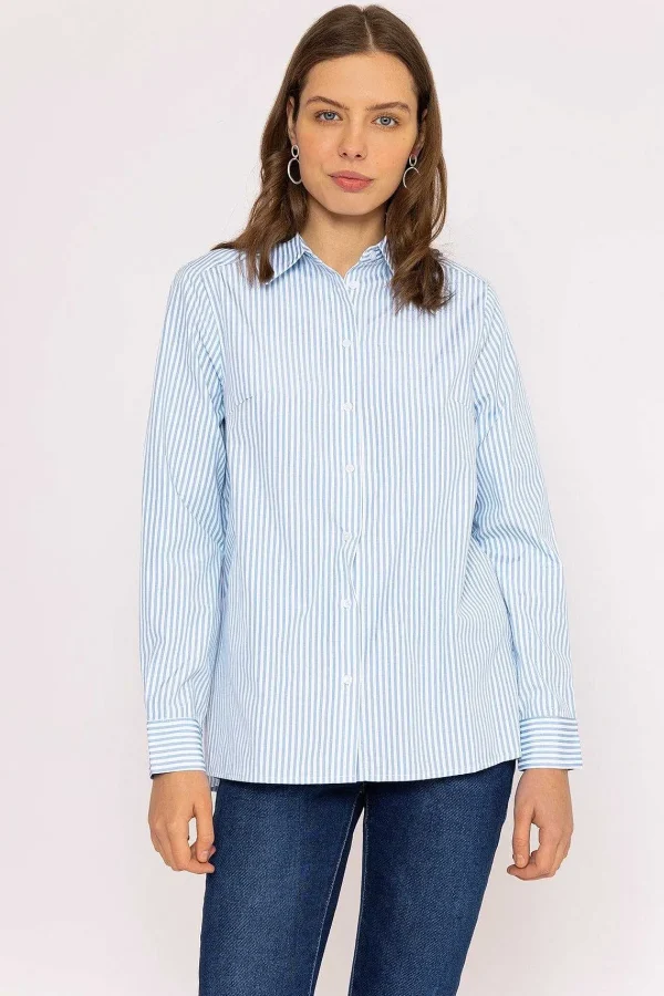 Kelly & Grace Weekend Longline Stripe Shirt In Blue*Women Tops & Blouses