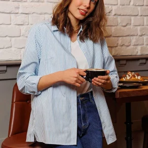 Kelly & Grace Weekend Longline Stripe Shirt In Blue*Women Tops & Blouses