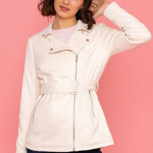 Rowen Avenue Longline Suede Biker In Ecru*Women Coats & Jackets