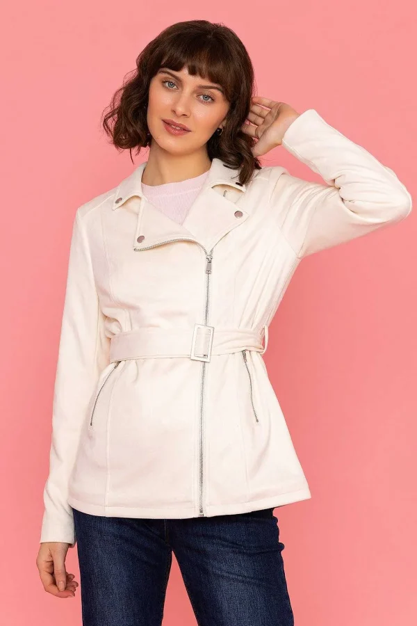 Rowen Avenue Longline Suede Biker In Ecru*Women Coats & Jackets