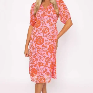 Rowen Avenue Luna Pink Print Midi Dress* Sale Dresses