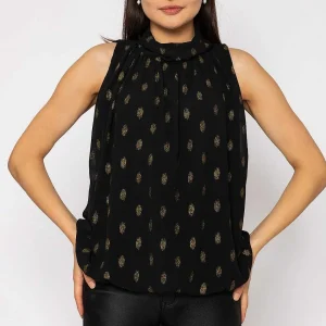 Pala D'oro Lurex Print Halter Top In Black*Women Tops & Blouses
