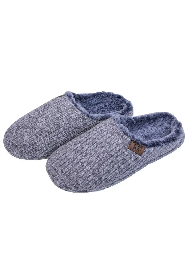 Portland Mens Chunky Knit Mule Slippers In Grey*Women Nightwear