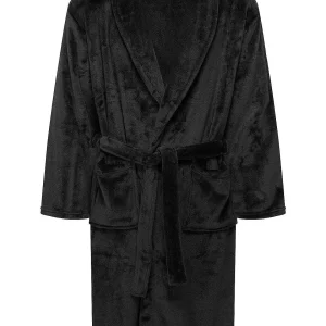 Marlon Sleepwear Mens Collared Fleece Robe In Black*Women Nightwear