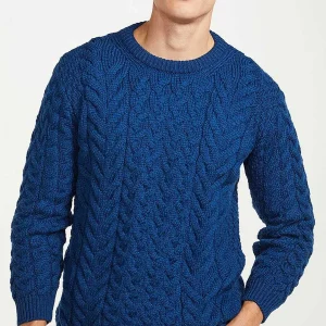 Aran Woollen Mills Men'S Crew Neck Sweater In Blue* Him