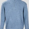 Aran Woollen Mills Men'S Donegal Blend V-Neck Zip Sweater In Blue*Women Jumpers & Cardigans