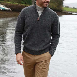 Aran Woollen Mills Men'S Donegal Blend V-Neck Zip Sweater*Women Jumpers & Cardigans