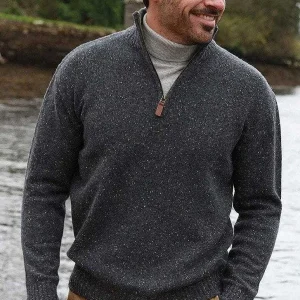 Aran Woollen Mills Men'S Donegal Blend V-Neck Zip Sweater*Women Jumpers & Cardigans