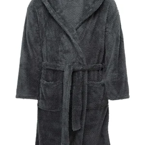 Marlon Sleepwear Mens Sherpa Hooded Fleece Robe In Charcoal*Women Nightwear