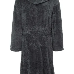 Marlon Sleepwear Mens Sherpa Hooded Fleece Robe In Charcoal*Women Nightwear