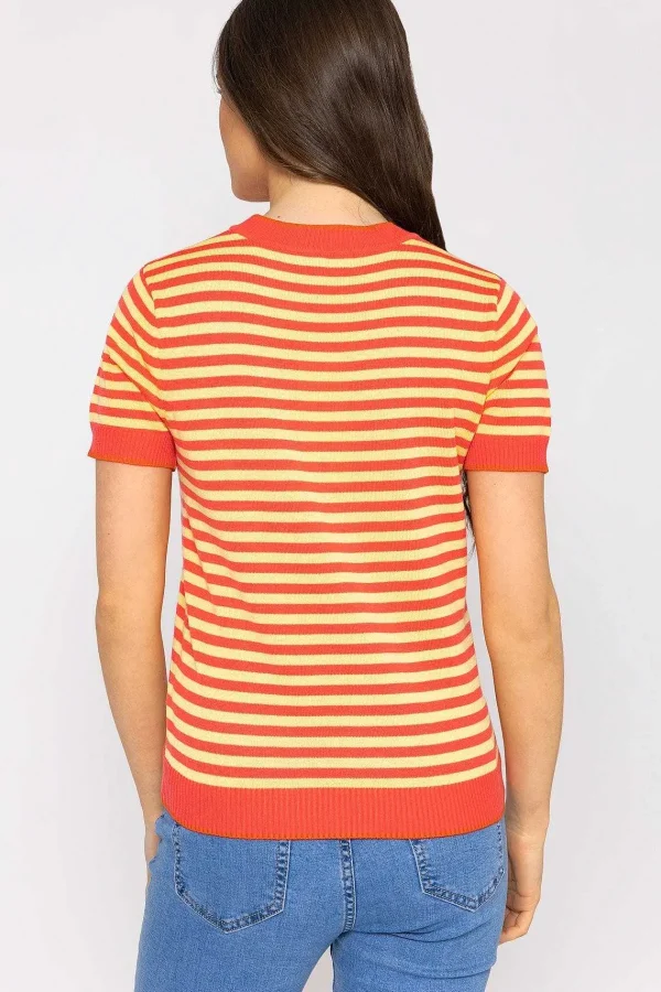 Kelly & Grace Weekend Merino Stripe Crew In Coral*Women Jumpers & Cardigans