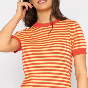 Kelly & Grace Weekend Merino Stripe Crew In Coral*Women Jumpers & Cardigans