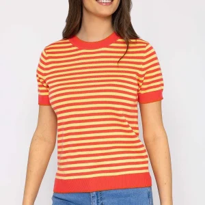 Kelly & Grace Weekend Merino Stripe Crew In Coral*Women Jumpers & Cardigans