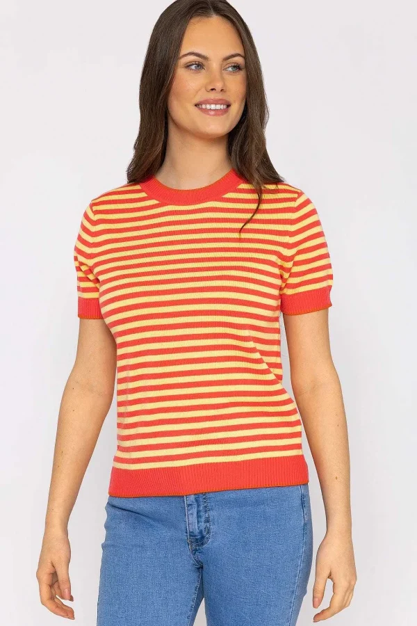 Kelly & Grace Weekend Merino Stripe Crew In Coral*Women Jumpers & Cardigans
