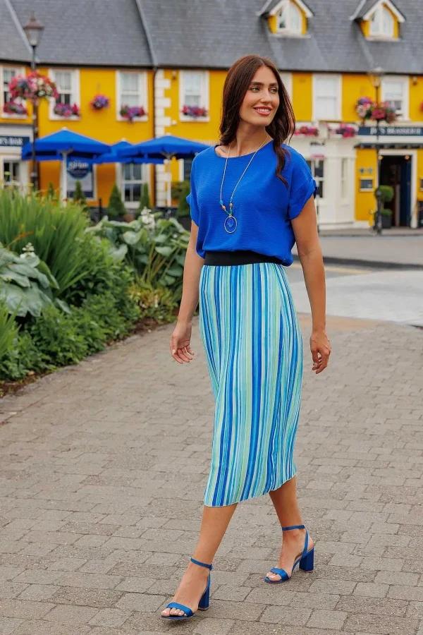 Pala D'oro Midi Pleated Skirt In Blue Print*Women Skirts & Shorts