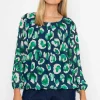 Pala D'oro Navy And Green Printed Long Sleeve Blouse*Women Tops & Blouses