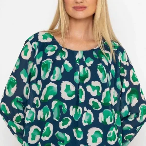 Pala D'oro Navy And Green Printed Long Sleeve Blouse*Women Tops & Blouses