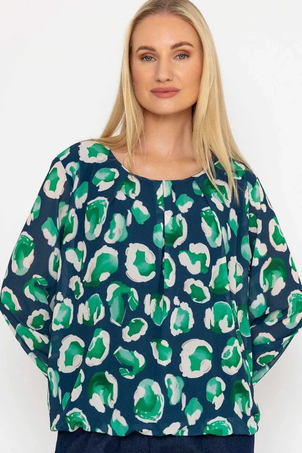 Pala D'oro Navy And Green Printed Long Sleeve Blouse*Women Tops & Blouses