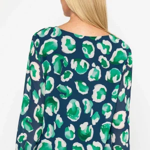 Pala D'oro Navy And Green Printed Long Sleeve Blouse*Women Tops & Blouses