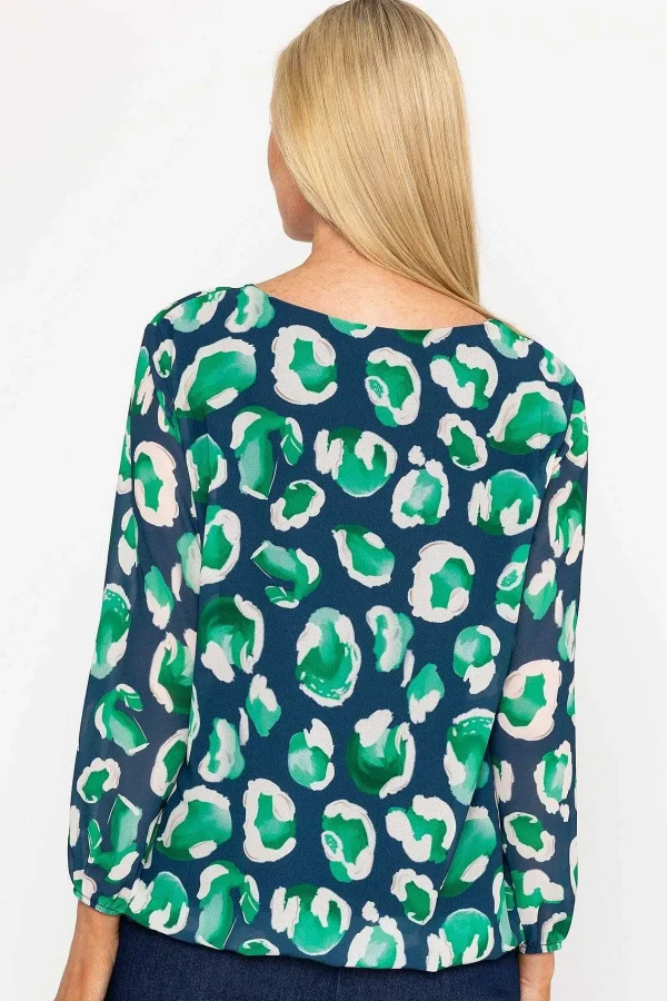 Pala D'oro Navy And Green Printed Long Sleeve Blouse*Women Tops & Blouses