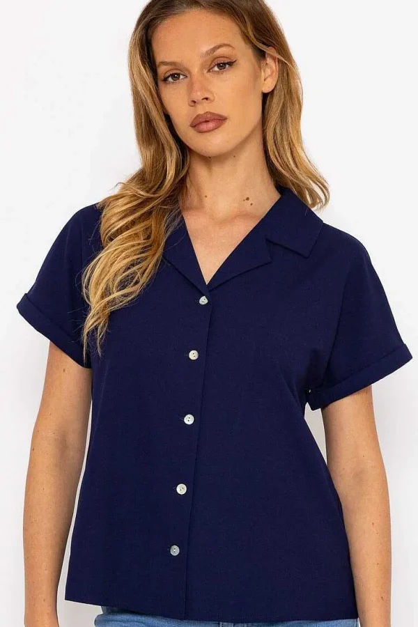 Rowen Avenue Navy Camp Collar Shirt*Women Tops & Blouses