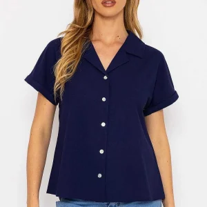 Rowen Avenue Navy Camp Collar Shirt*Women Tops & Blouses