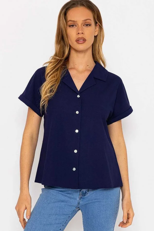 Rowen Avenue Navy Camp Collar Shirt*Women Tops & Blouses