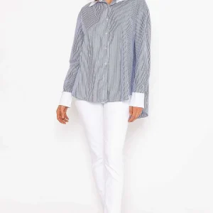 J'aime la Vie Navy Candy Striped Shirt*Women Tops & Blouses