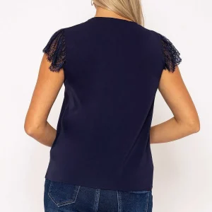 Rowen Avenue Navy Cap Sleeve Lace Top*Women Tops & Blouses