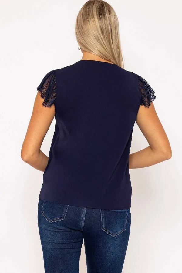 Rowen Avenue Navy Cap Sleeve Lace Top*Women Tops & Blouses