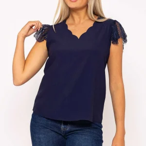 Rowen Avenue Navy Cap Sleeve Lace Top*Women Tops & Blouses