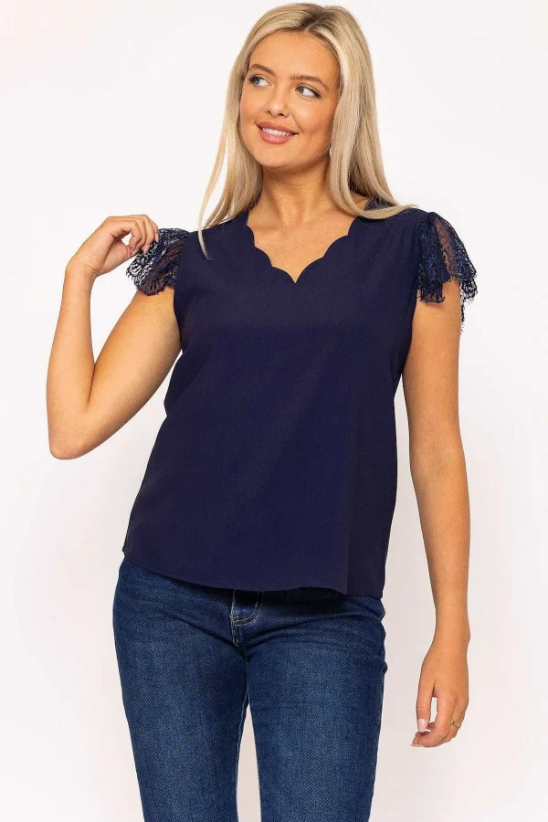 Rowen Avenue Navy Cap Sleeve Lace Top*Women Tops & Blouses