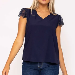 Rowen Avenue Navy Cap Sleeve Lace Top*Women Tops & Blouses