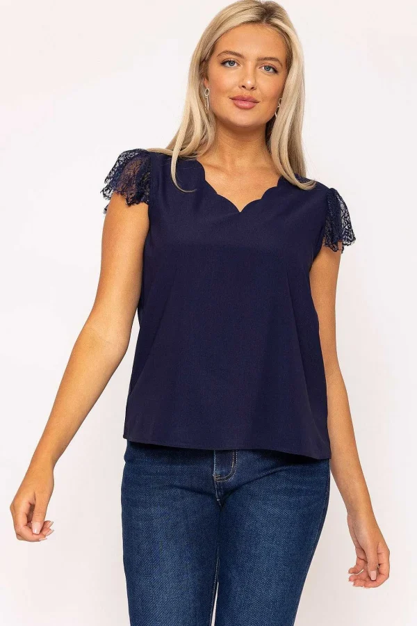 Rowen Avenue Navy Cap Sleeve Lace Top*Women Tops & Blouses