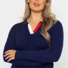 Rowen Avenue Navy Knitted Polo Jumper*Women Jumpers & Cardigans