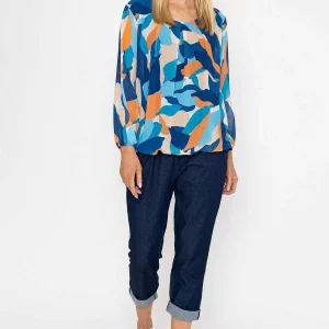 Pala D'oro Navy Printed Long Sleeve Blouse*Women Tops & Blouses