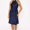 Rowen Avenue Navy Satin Cowl Neck Dress*Women Dresses & Jumpsuits