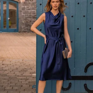 Rowen Avenue Navy Satin Cowl Neck Dress*Women Dresses & Jumpsuits