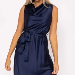 Rowen Avenue Navy Satin Cowl Neck Dress*Women Dresses & Jumpsuits