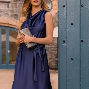 Rowen Avenue Navy Satin Cowl Neck Dress*Women Dresses & Jumpsuits