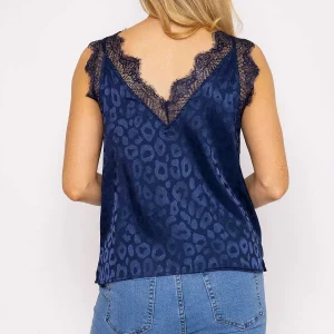 Rowen Avenue Navy Satin Jacquard Cami*Women Tops & Blouses