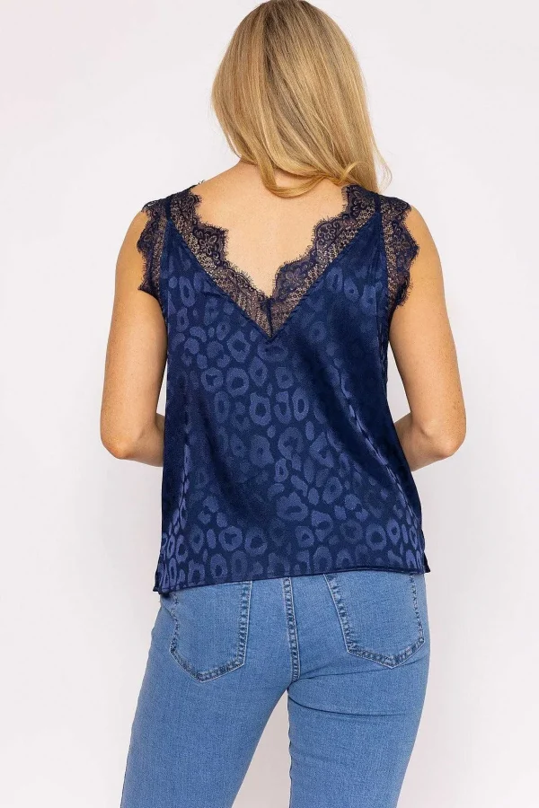 Rowen Avenue Navy Satin Jacquard Cami*Women Tops & Blouses