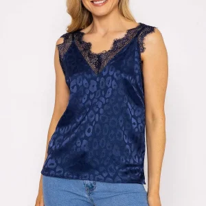 Rowen Avenue Navy Satin Jacquard Cami*Women Tops & Blouses